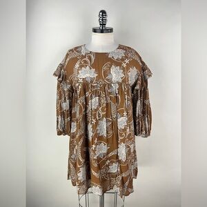 💚 3152. Lotus Boho Print Flowy Mini Dress